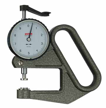 Hand-held dial and digital micrometers to measure on-site the thickness of plastic films, foils and rubber